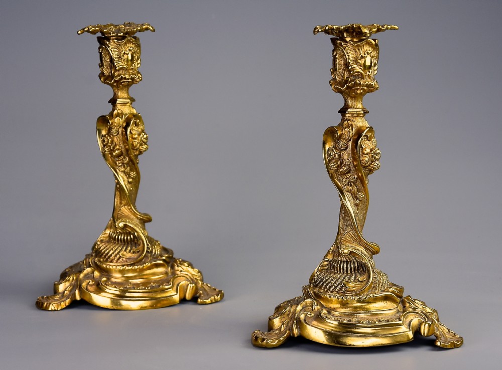Pair of late 19th century French brass candlesticks in the Rococo style View V