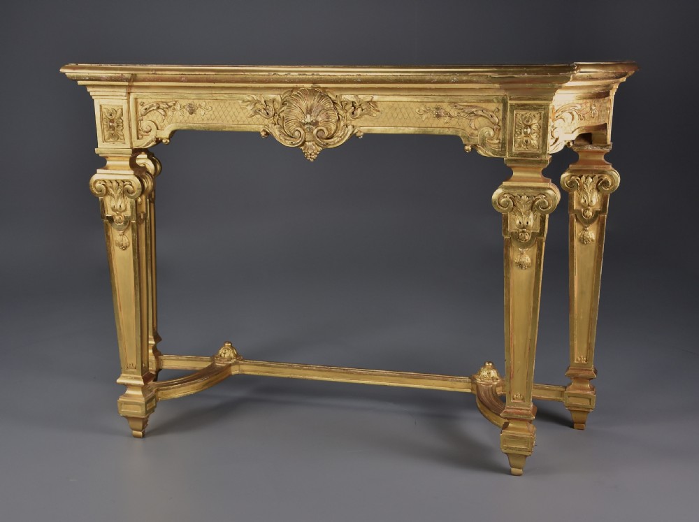 Late 19th century French giltwood console table with marble top View II