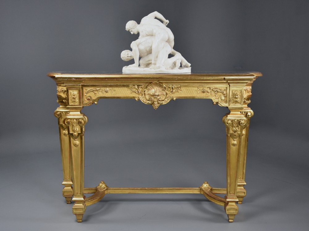 Late 19th century French giltwood console table with marble top View IV