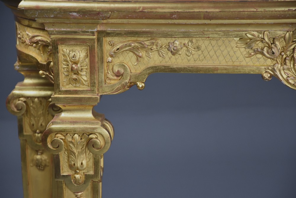 Late 19th century French giltwood console table with marble top View VIII