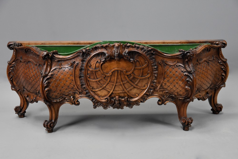 Large 19th century French carved walnut jardiniere in the Rococo style 