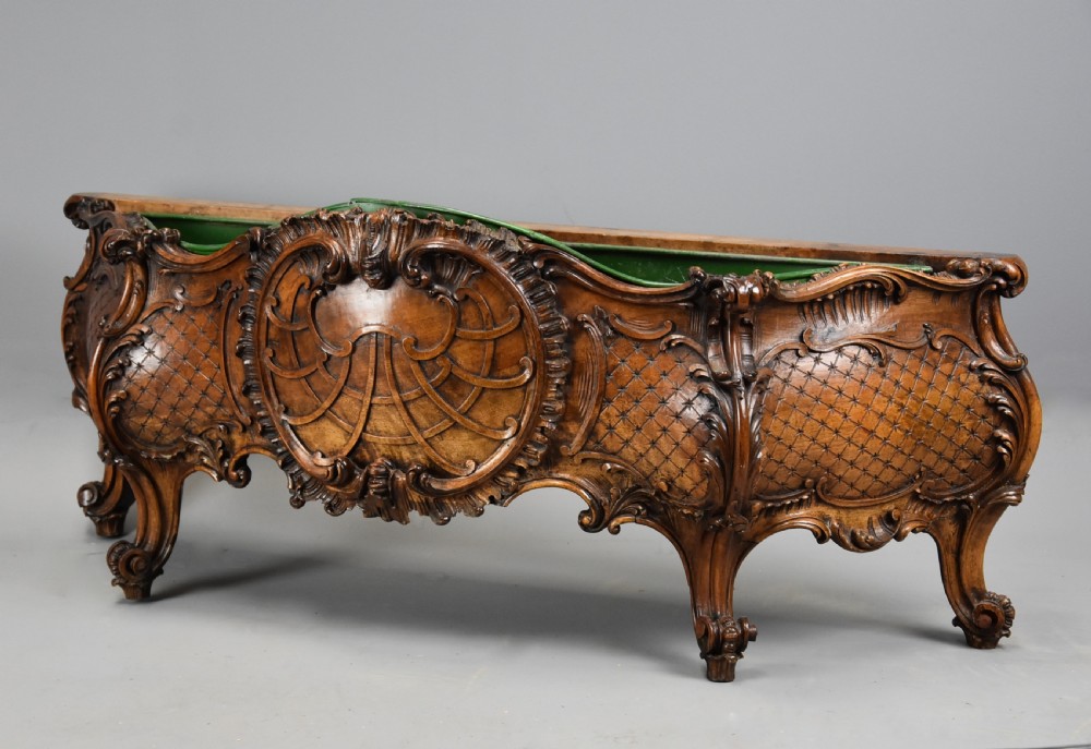Large 19th century French carved walnut jardiniere in the Rococo style  View IV