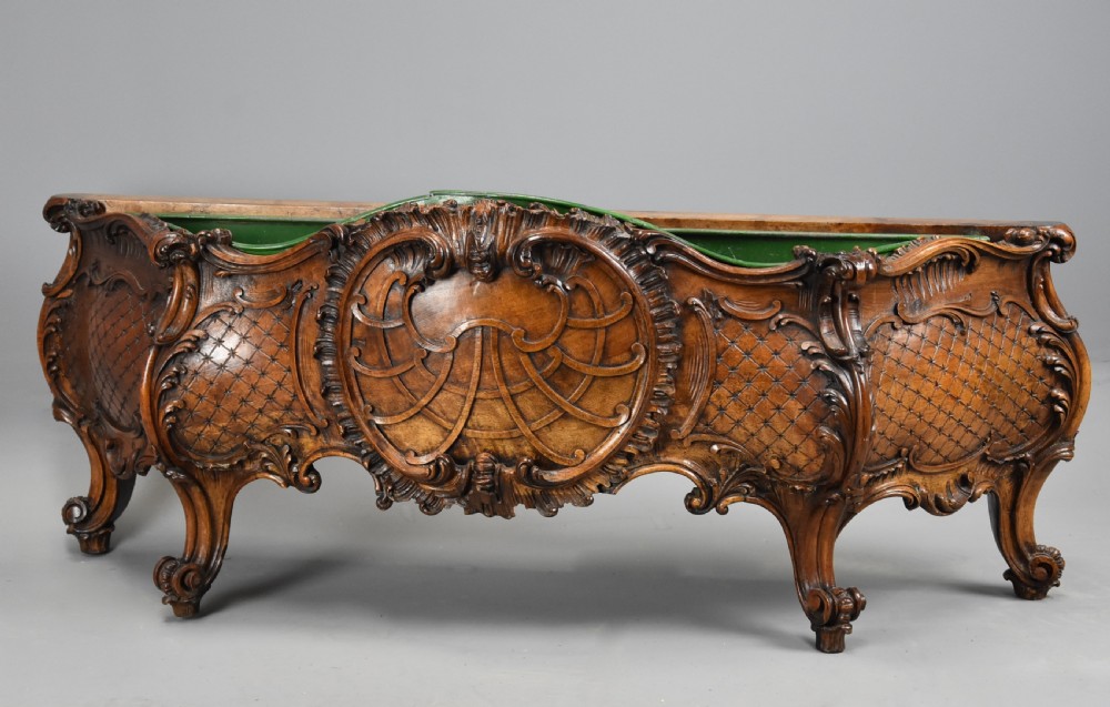 Large 19th century French carved walnut jardiniere in the Rococo style  View V