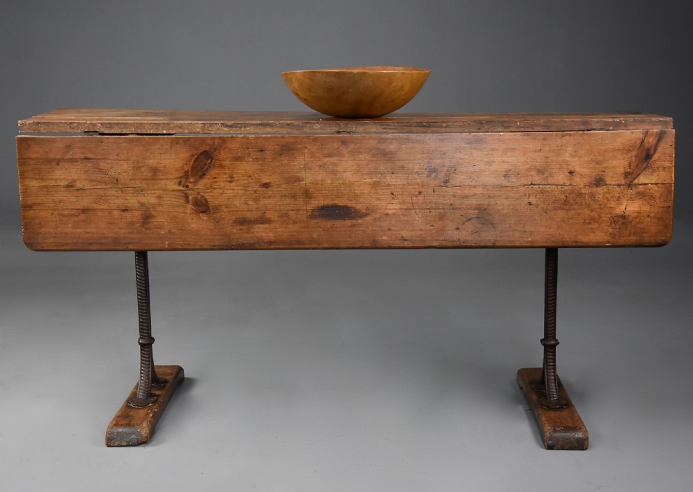 Rare 19th century pine dropleaf table, from a narrowboat, in original condition with wonderful warm colour View V