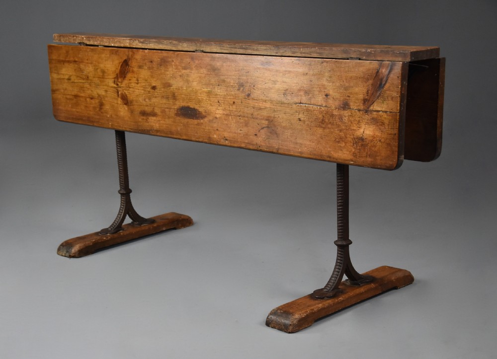 Rare 19th century pine dropleaf table, from a narrowboat, in original condition with wonderful warm colour View VII