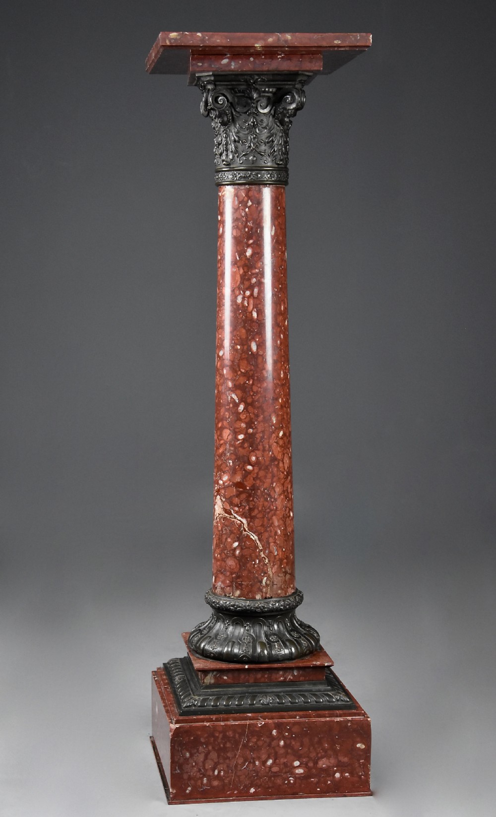 Late 19th century French rouge marble and bronze Classical column