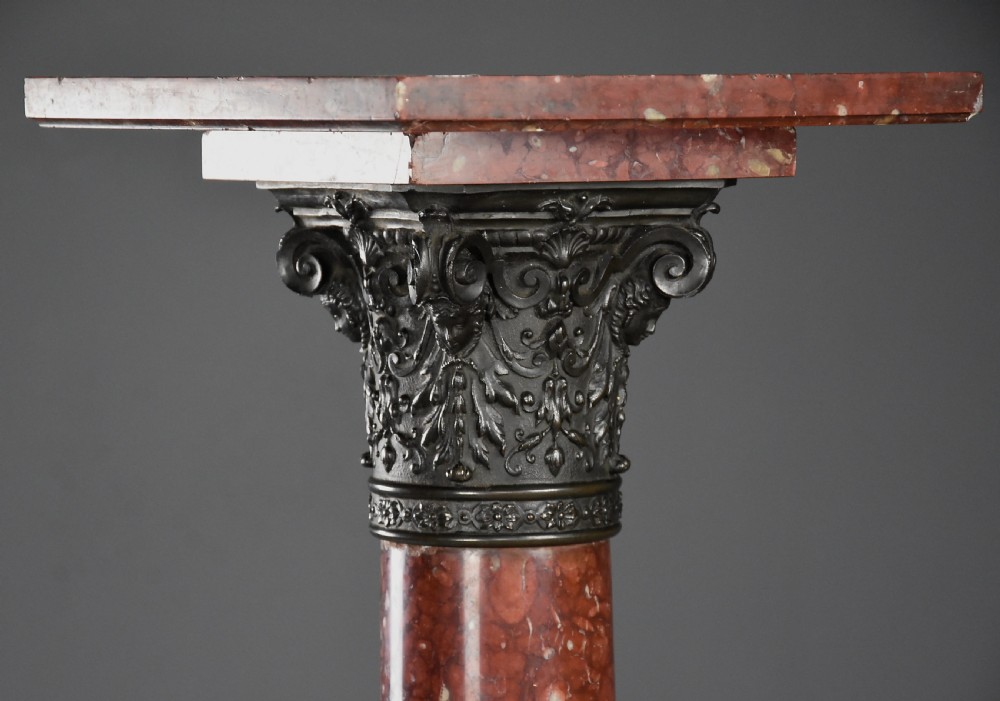 Late 19th century French rouge marble and bronze Classical column View VIII