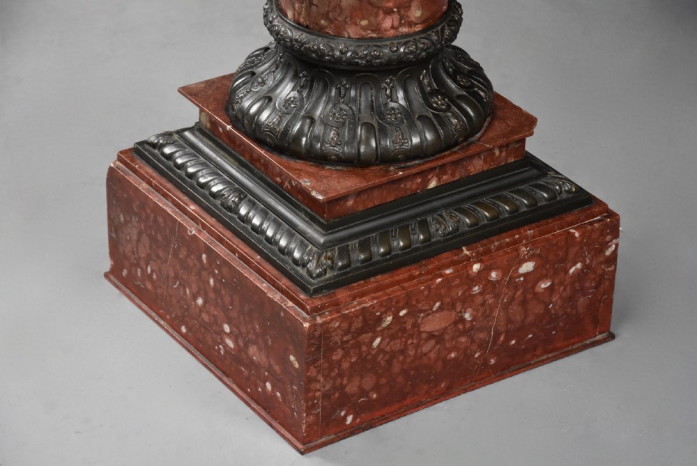 Late 19th century French rouge marble and bronze Classical column View XVII