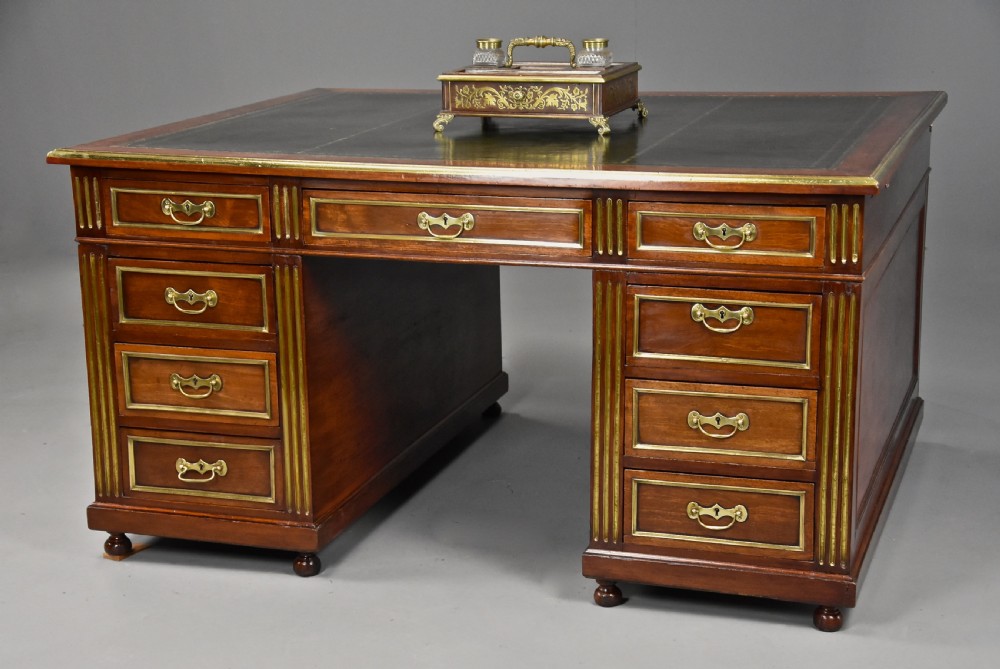 Late 19th century French mahogany partners desk in the Directoire style View V