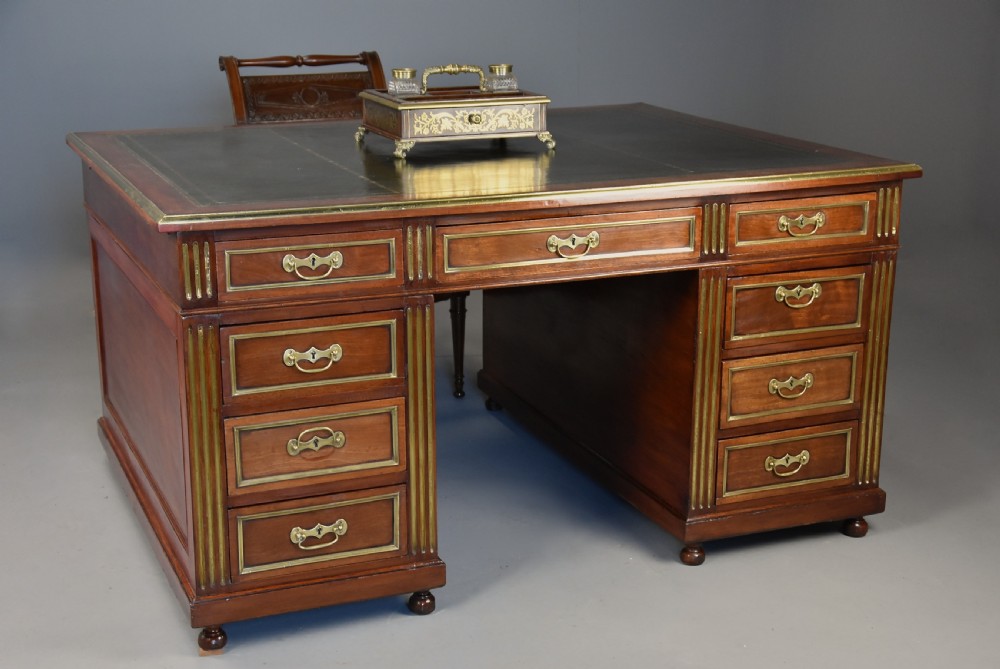 Late 19th century French mahogany partners desk in the Directoire style View VIII