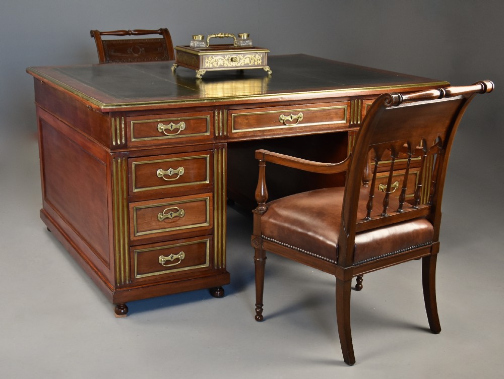 Late 19th century French mahogany partners desk in the Directoire style View X