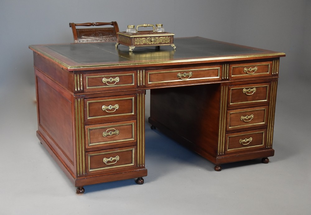 Late 19th century French mahogany partners desk in the Directoire style View XIII