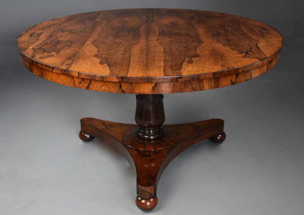 Fine quality 19th century William IV rosewood breakfast tilt top table with fine, faded patina View III
