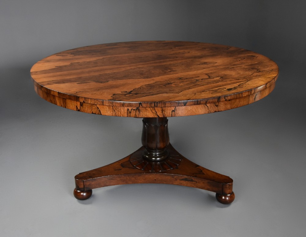 Fine quality 19th century William IV rosewood breakfast tilt top table with fine, faded patina View IV