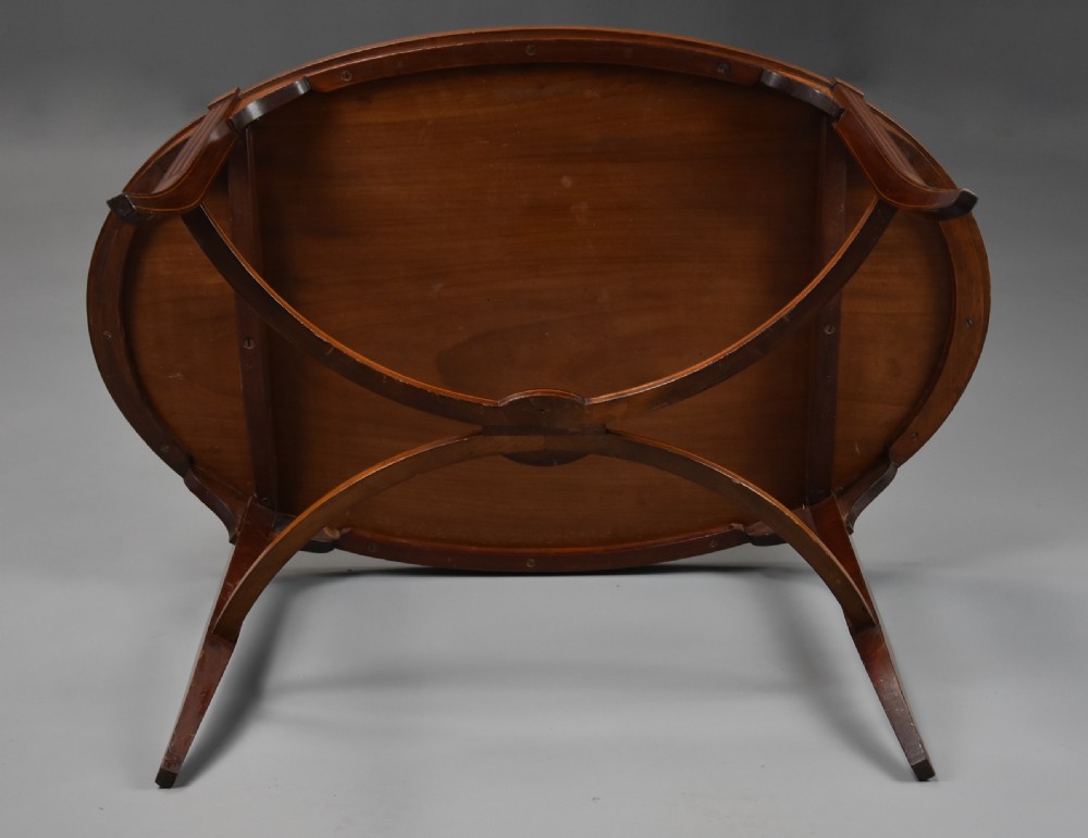 Fine quality Edwardian inlaid mahogany coffee table of oval form View XII