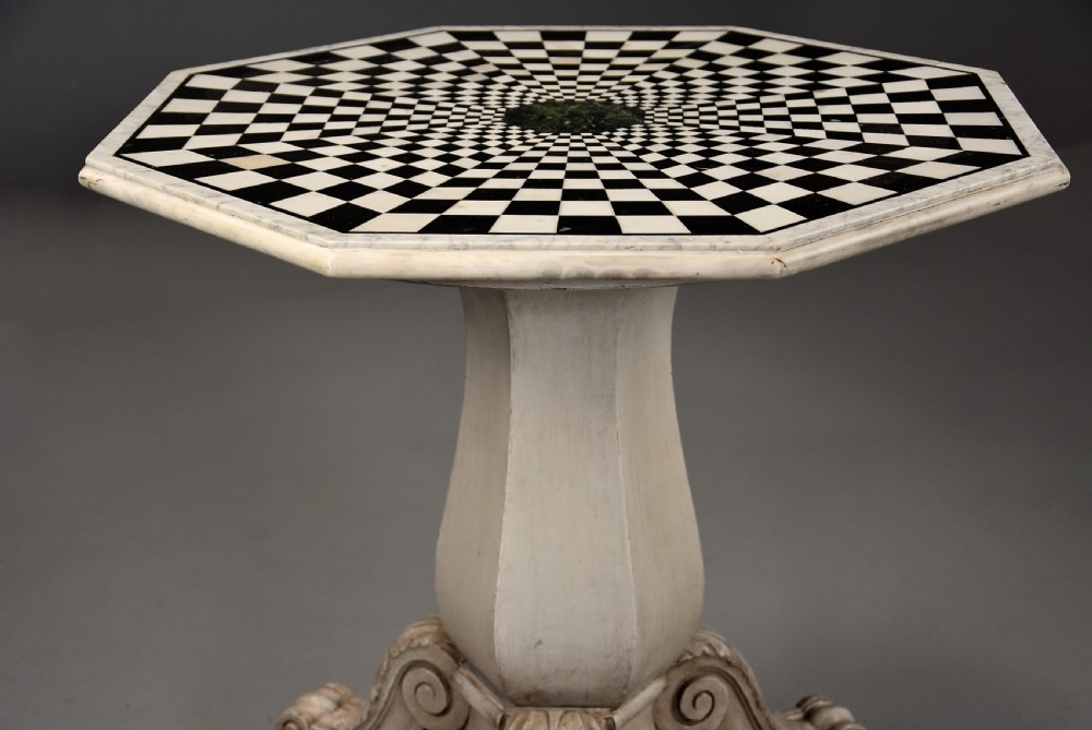 Early 20th century highly decorative octagonal marble top centre table with painted base View IX