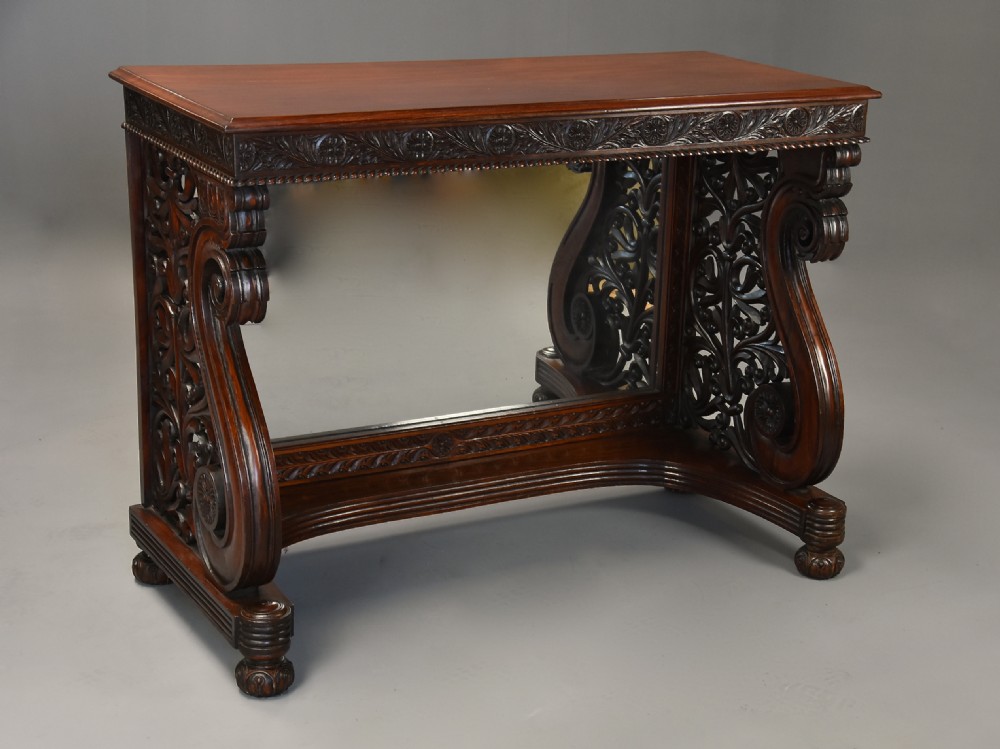 Mid 19th century carved Anglo Indian padouk console table, probably from the Bombay region View IX