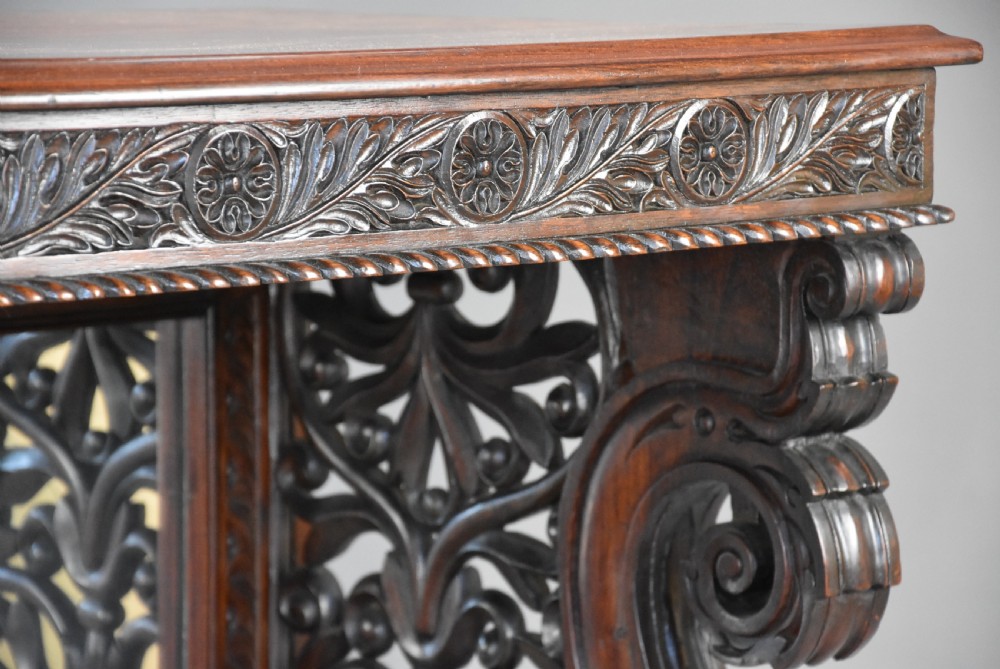 Mid 19th century carved Anglo Indian padouk console table, probably from the Bombay region View XIII