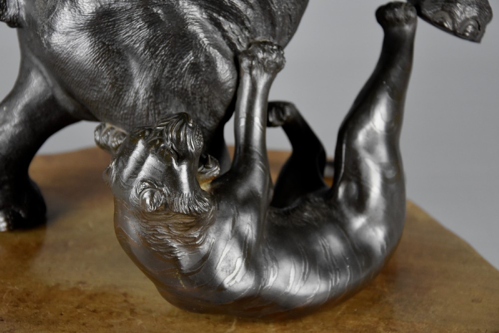 Large fine quality late 19th century Meiji Japanese bronze elephant & tiger group by animalier specialist Genryusai Seiya View V