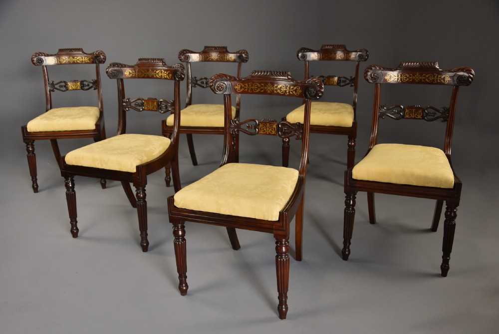 Fine quality set of six 19th century Regency rosewood dining chairs with brass inlaid decoration View IV