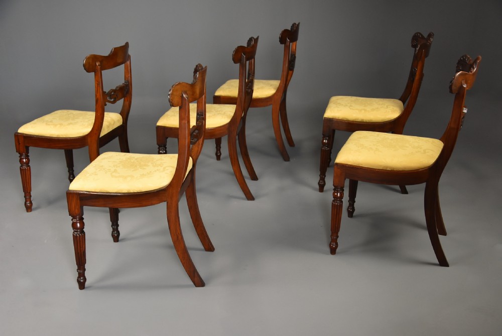 Fine quality set of six 19th century Regency rosewood dining chairs with brass inlaid decoration View XIV