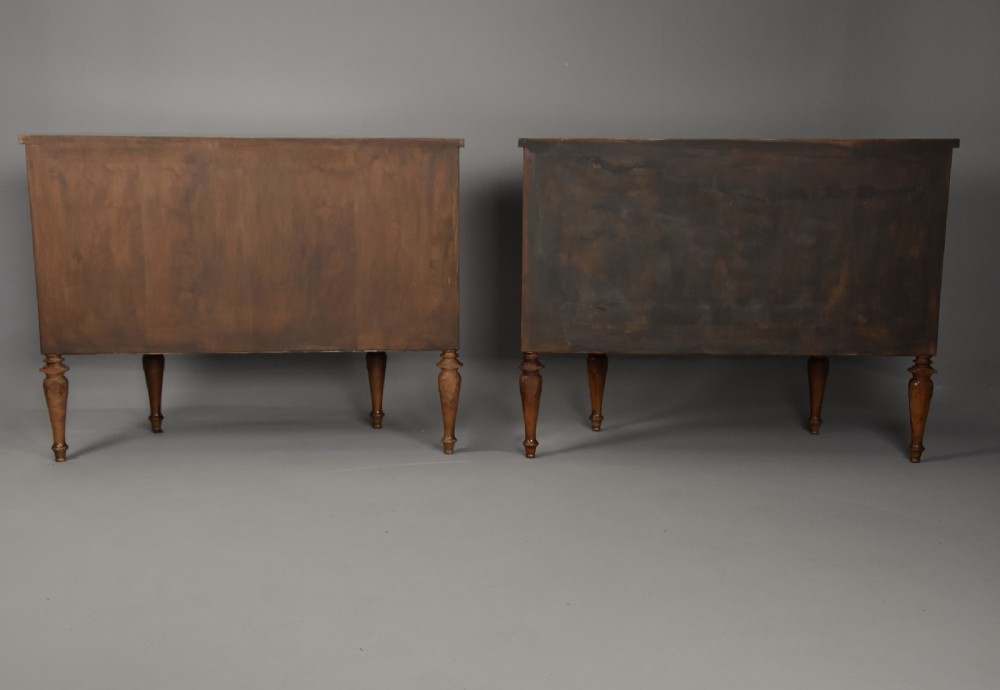 A pair of Italian Neoclassical demi-lune side cabinets featuring intricate floral and figurative marquetry inlay with tapered turned legs. View XXIII