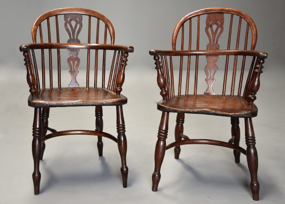 Mid 19th century well matched set of six yew wood low back Windsor armchairs View IV