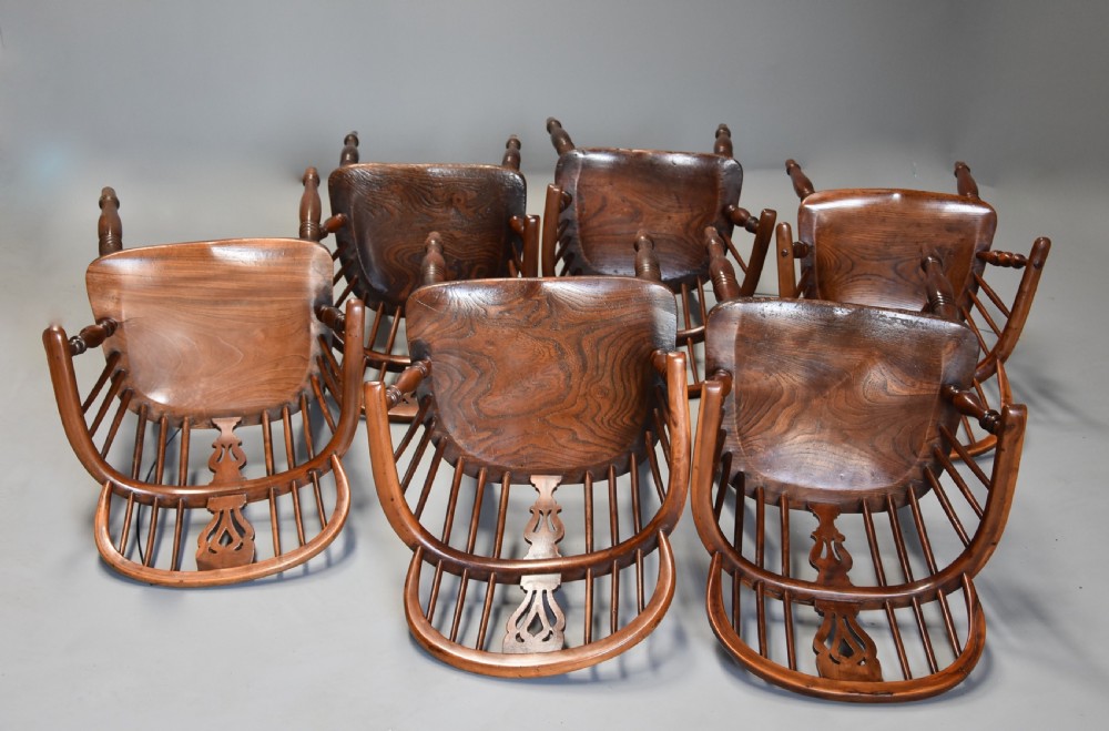 Mid 19th century well matched set of six yew wood low back Windsor armchairs View VIII