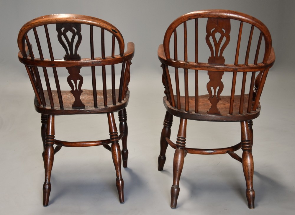 Mid 19th century well matched set of six yew wood low back Windsor armchairs View IX