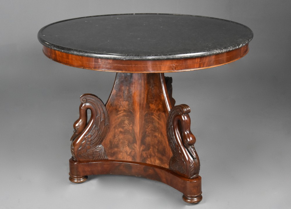 Fine quality early 19th century French Empire mahogany gueridon table with carved swan decoration View IV