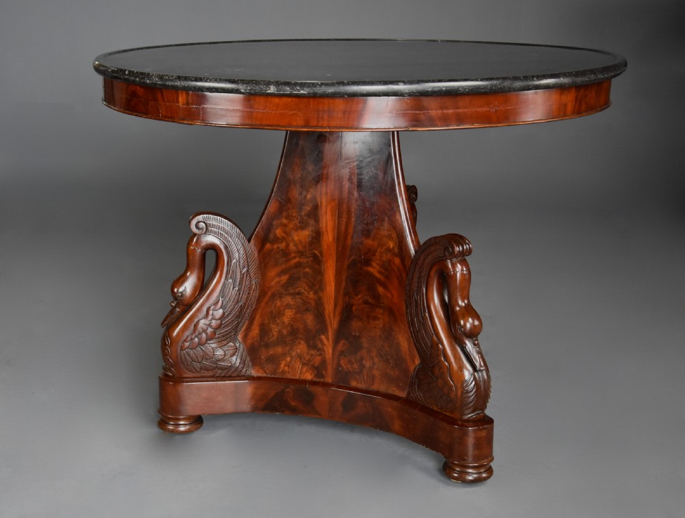 Fine quality early 19th century French Empire mahogany gueridon table with carved swan decoration View V