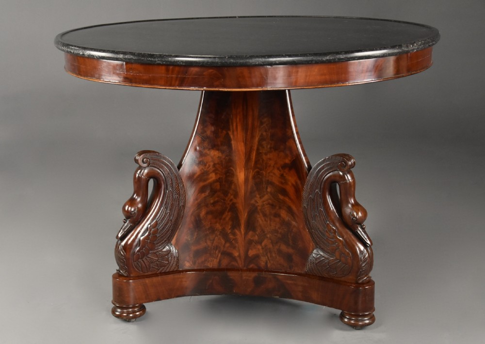 Fine quality early 19th century French Empire mahogany gueridon table with carved swan decoration View VI
