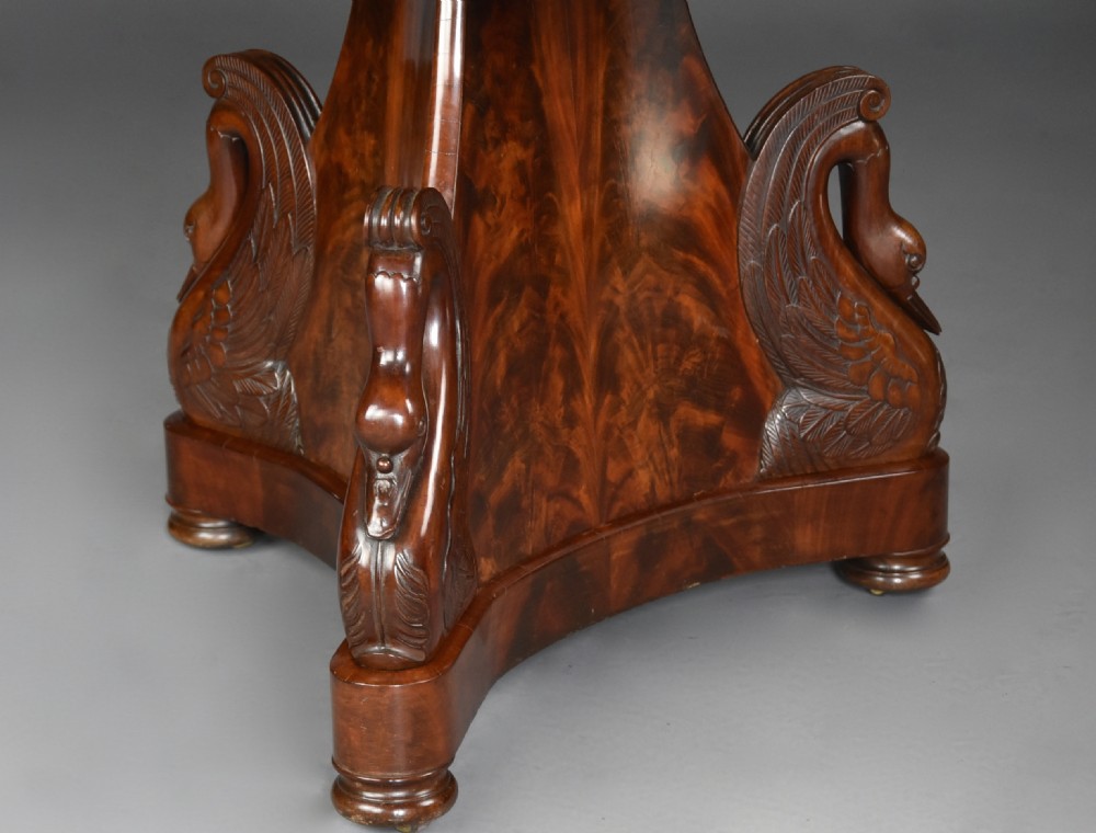 Fine quality early 19th century French Empire mahogany gueridon table with carved swan decoration View IX