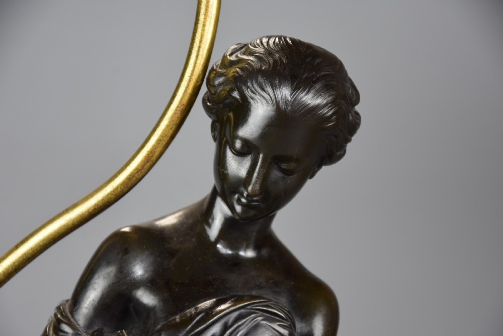 Early 20th century fine quality French bronze & marble table lamp of a Classical female View V