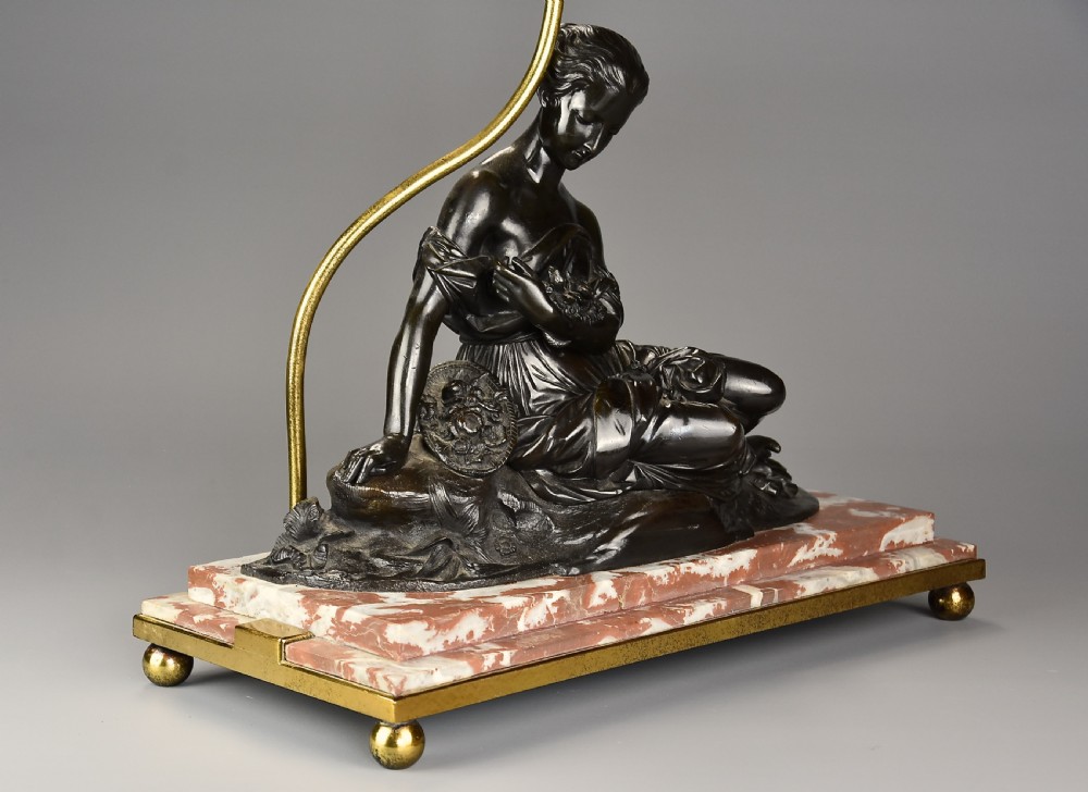 Early 20th century fine quality French bronze & marble table lamp of a Classical female View VI