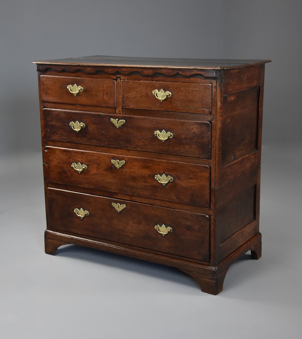 Early 18th century provincial oak chest of drawers of superb patina, probably East Anglian