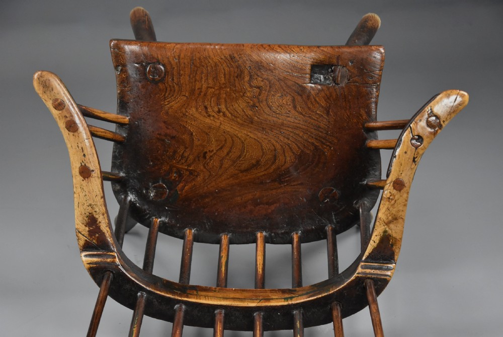 Mid 18th century primitive ash and elm comb back armchair with exceptional original patina View XX
