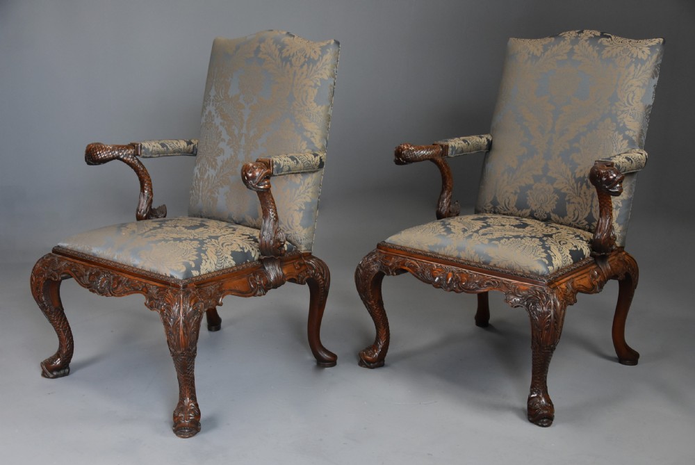 Superb quality pair of late 19th century George II style mahogany Gainsborough open armchairs View VI