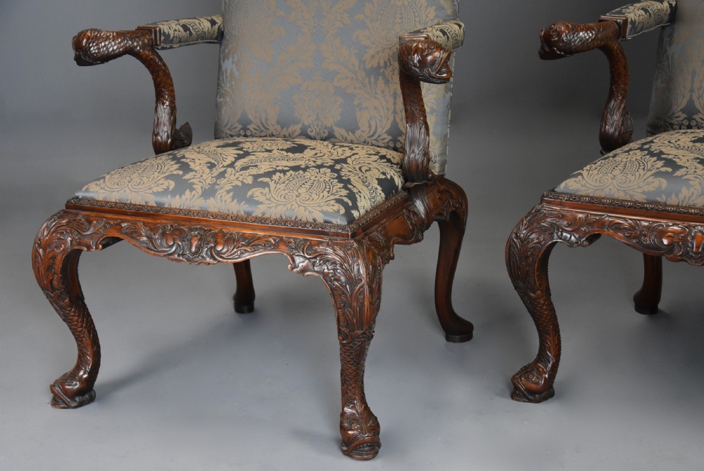 Superb quality pair of late 19th century George II style mahogany Gainsborough open armchairs View VII