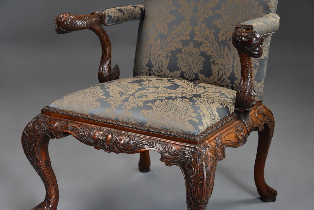 Superb quality pair of late 19th century George II style mahogany Gainsborough open armchairs View VIII