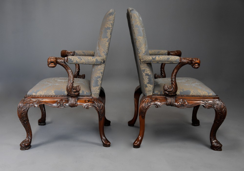 Superb quality pair of late 19th century George II style mahogany Gainsborough open armchairs View XI