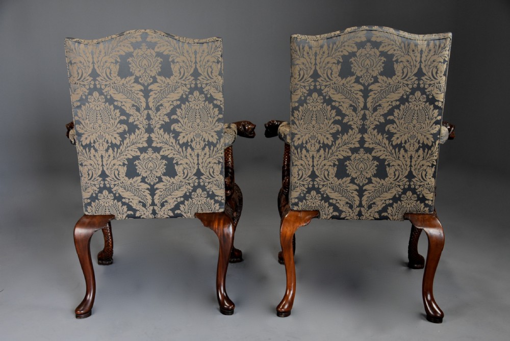 Superb quality pair of late 19th century George II style mahogany Gainsborough open armchairs View XIV