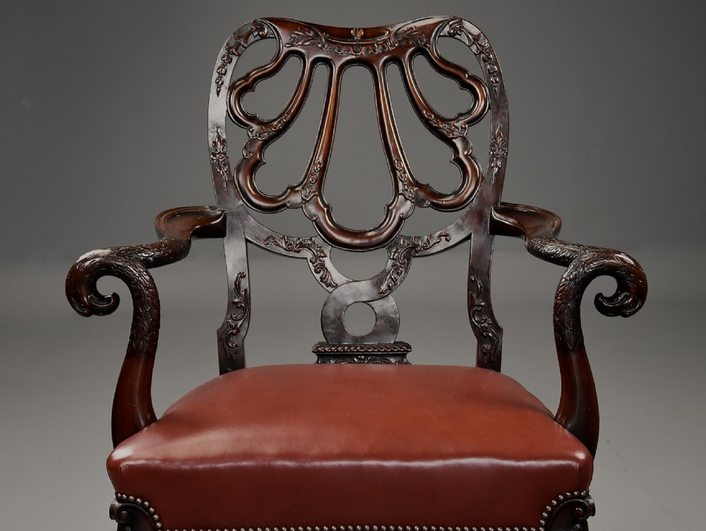 Superb quality late 19th century mahogany open armchair in the style of Giles Grendey View VIII