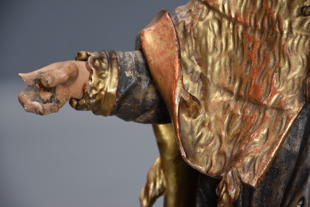 Superbly carved & highly decorative 18th century polychrome & gilt figure, probably Saint John of Nepomuk View VII