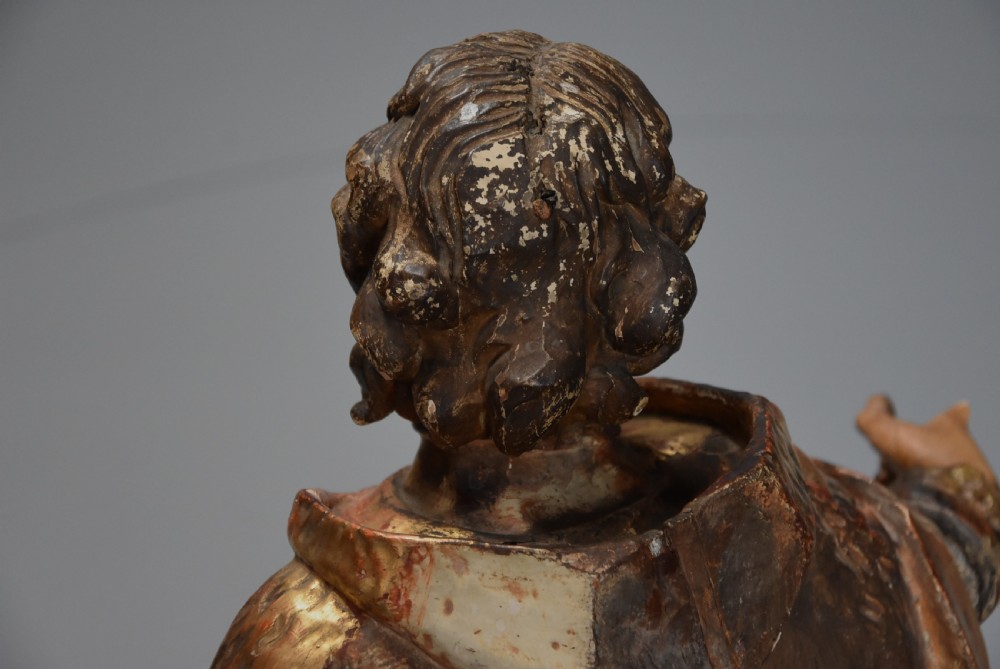 Superbly carved & highly decorative 18th century polychrome & gilt figure, probably Saint John of Nepomuk View XI
