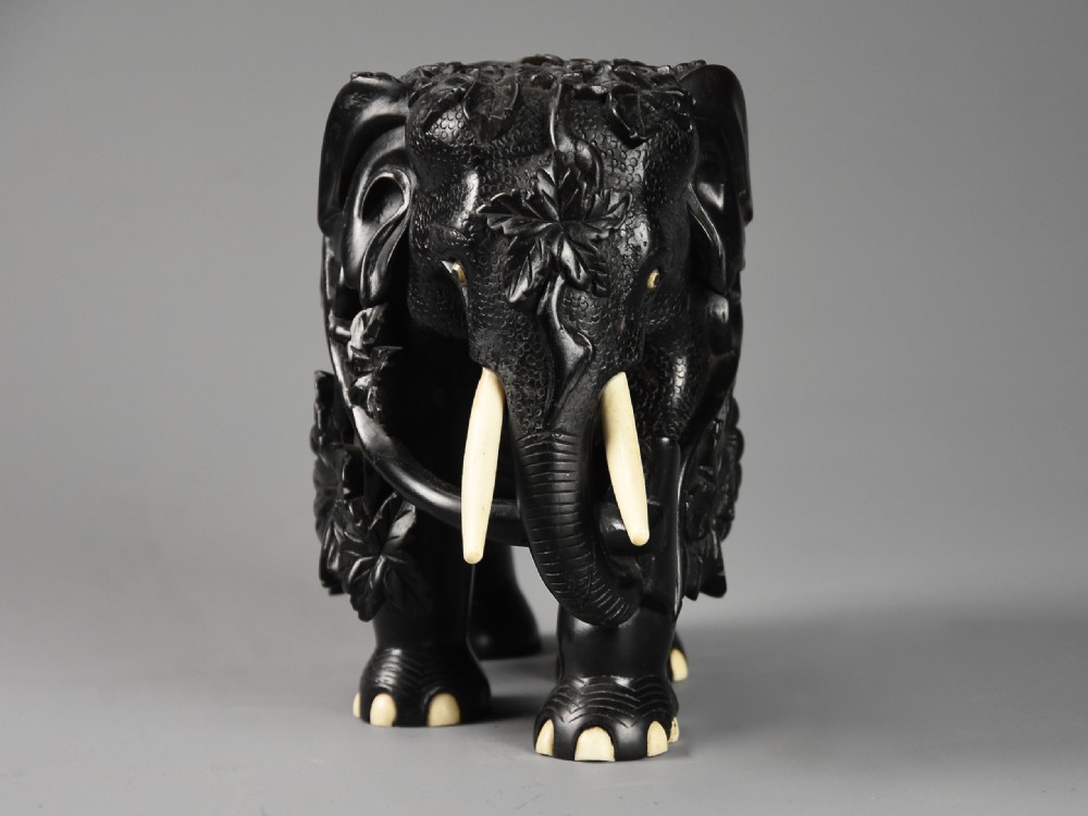 Rare mid 19th century finely carved Ceylonese ebony elephant from the Galle district of Sri Lanka (formerly Ceylon) View XI