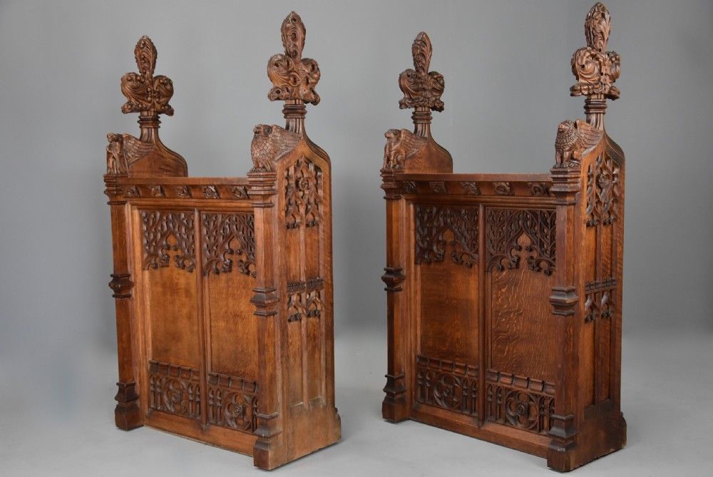 Superb quality pair of mid 19th century oak choir stall fronts in the Gothic style