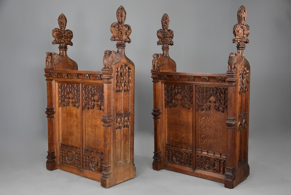 Superb quality pair of mid 19th century oak choir stall fronts in the Gothic style View II