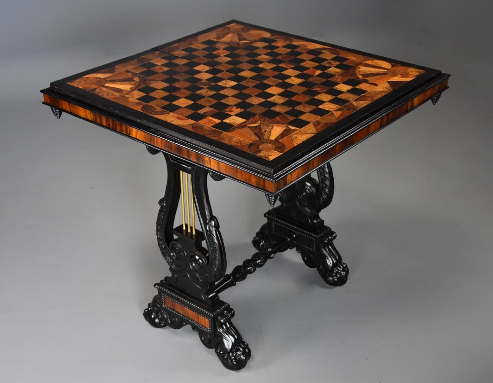 Stunning extremely rare early 19th century specimen wood games table, probably Ceylonese View III