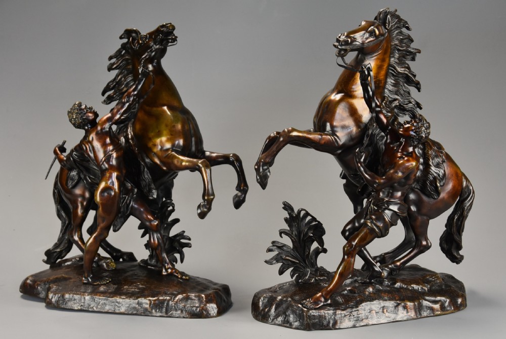 Pair of fine quality late 19th century bronze Marly horses, after Guillaume Coustou The Elder